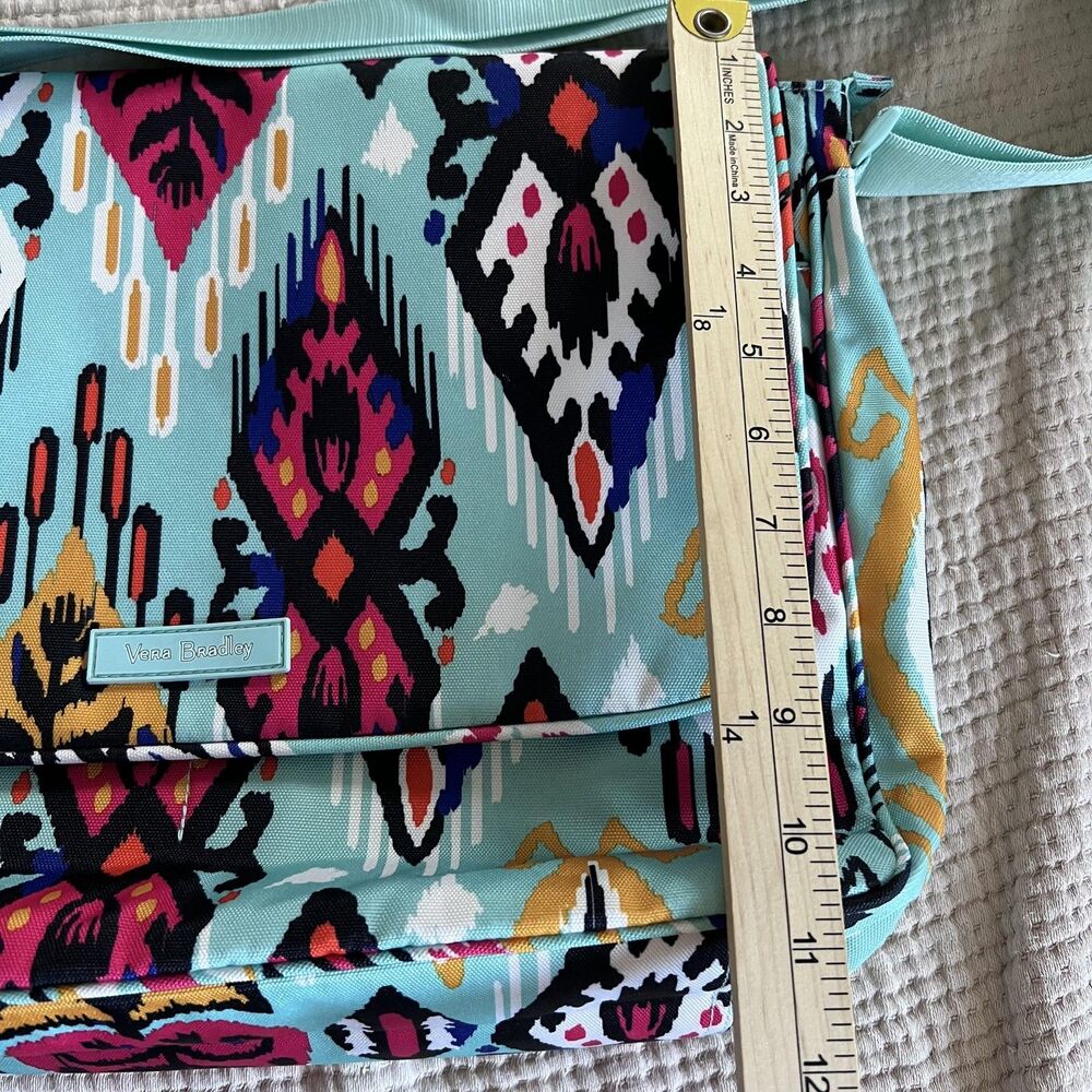 Vera Bradley Messenger Bag Womens Aqua Ikat Crossbody Shoulder Purse Geometric - Picture 8 of 16